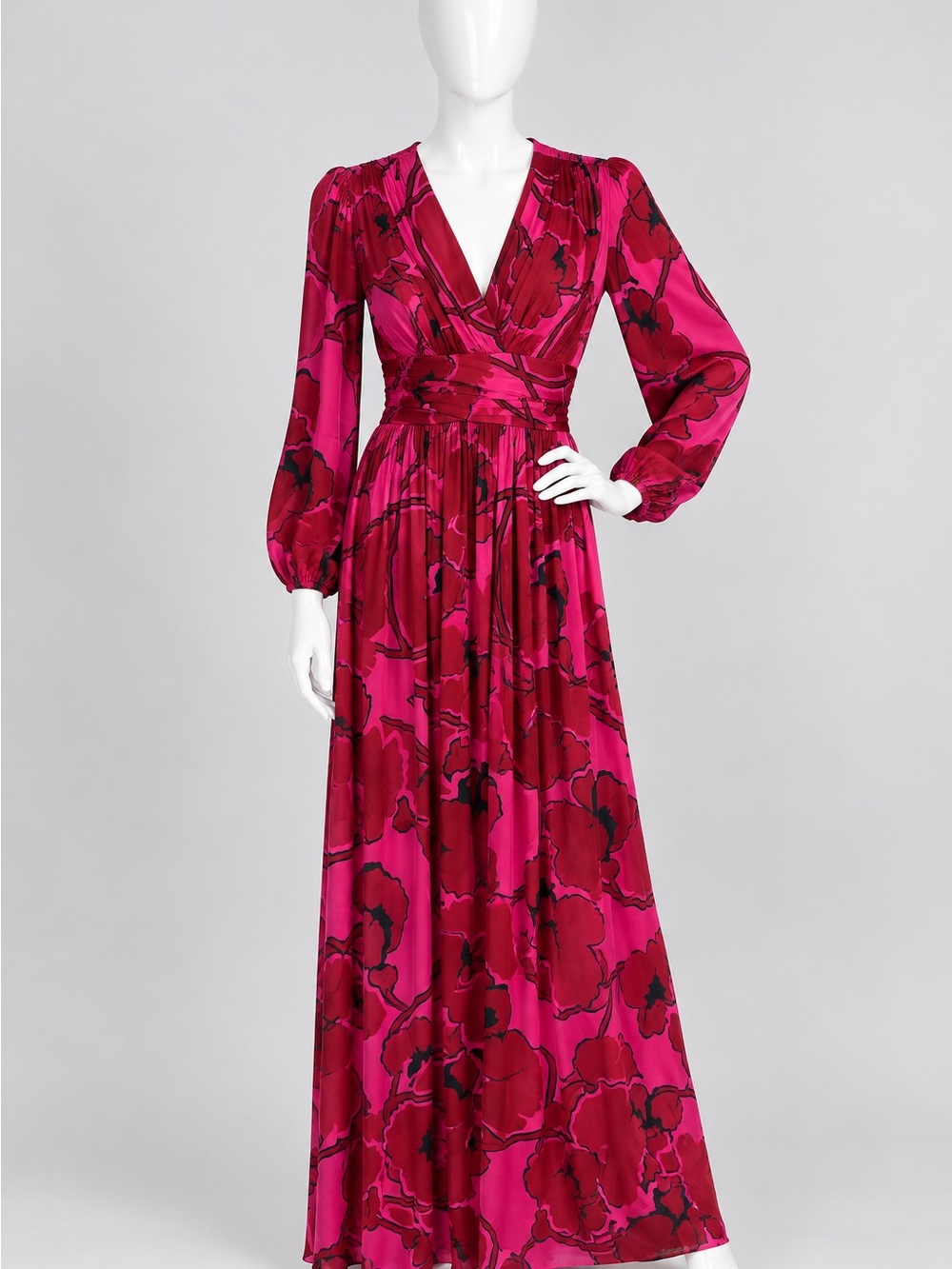 Alex Marie NWT $268 Floral Maxi Dress Pink Burgundy Size 6